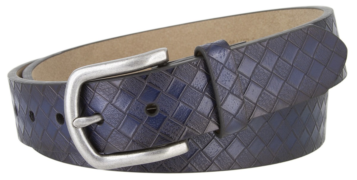 WYOMING Diamond Pattern Faux Leather Belt Antique Silver  display picture 3