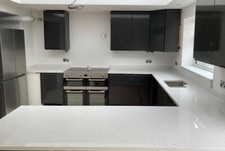 WHITE SPARKLE - 2 WORKTOPS 3000 X 600 X 20 + SINK & HOB CUT + UPSTANDS +FITTING