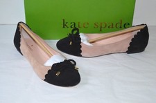 New 228 kate spade New York Westgrove Fawn Beige /Black Kid Suede Flats Bow
