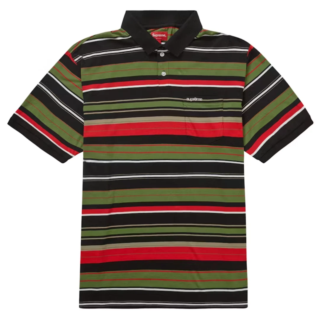 Polo SS23 SUPREME MULTI RAYURES RAYURES NOIR VERT OLIVE ROUGE TAILLE XXL