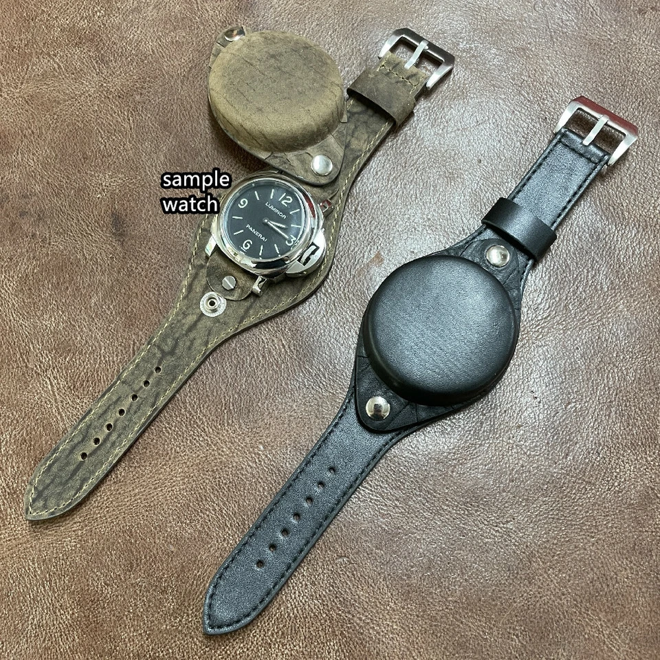  Size 24mm Black Extra-long Leather Cover Watch Strap/Band Military Style #063 - Image 3 of 4