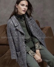 Brunello Cucinelli Cashmere Blend Coat Jacket Sequins Gray Size Xs