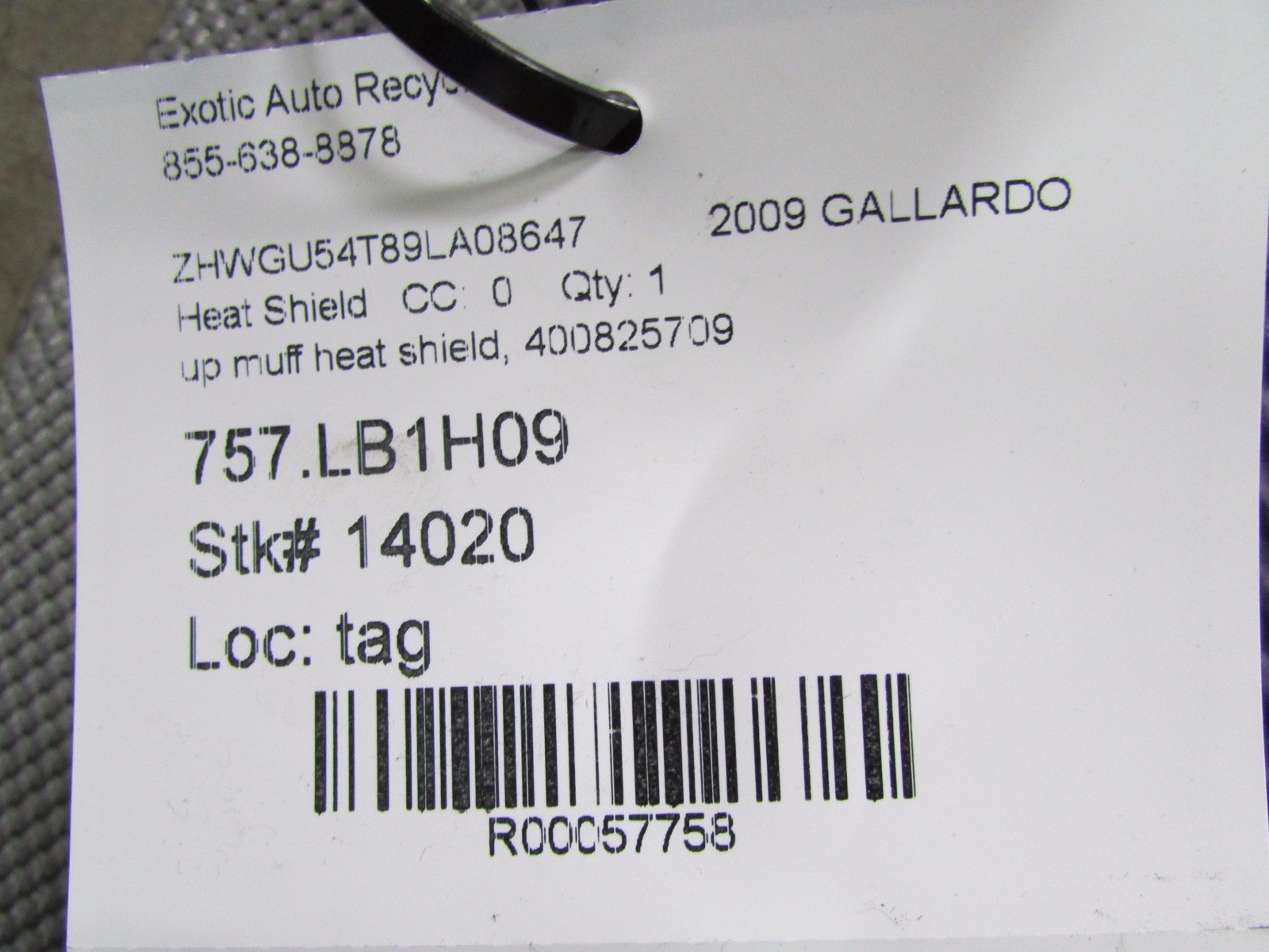 Lamborghini Gallardo LP560 Rear Muffler Heat Shield, P/N 400825709, Used