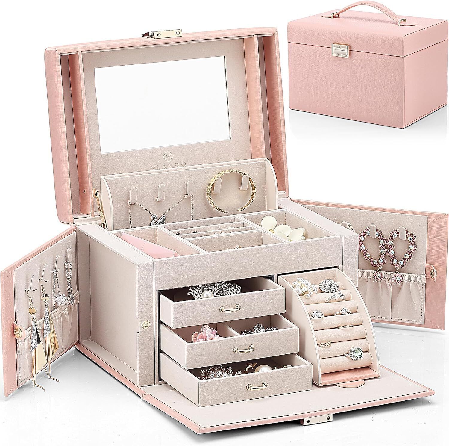 Baroque Jewelry Box Organizer with Mirror for Girls and Women-image