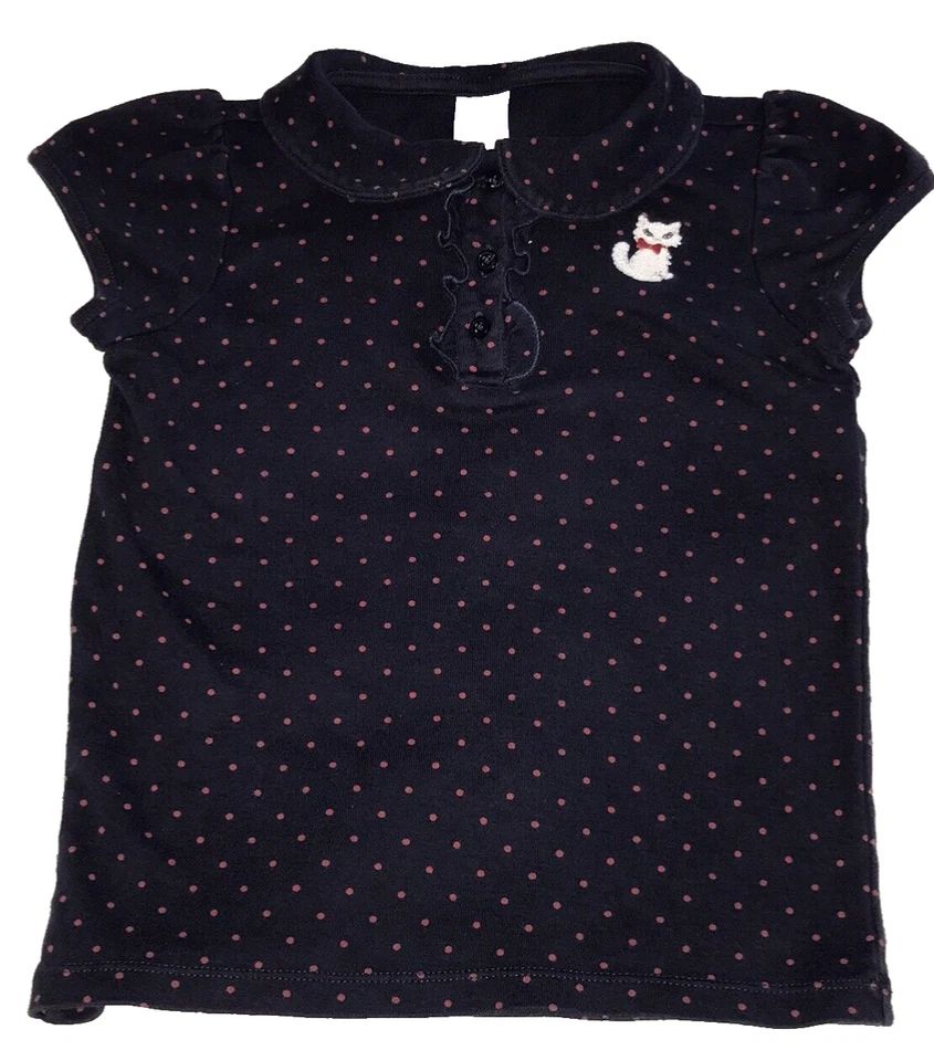 CAMISA POLO GYMBOREE NIÑAS TALLA 6 APLIQUE GATITO 100% ALGODÓN AZUL MARINO con PUNTOS ROJOS EN MUY BUEN ESTADO Foto 2 de 4