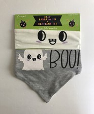 NEW 2 PC SET HALLOWEEN BABY BANDANA BIB AND HEADBAND SET GRAY GHOST BOO! 0/12 MO