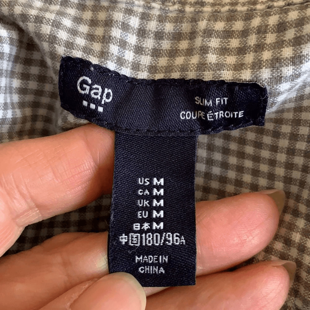 Gap gray/white small checked button collar shirt - image 8