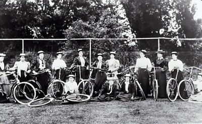 Black White Photo Ladies Women Cycling Club Bicycles  7x10  Reprint  A-22