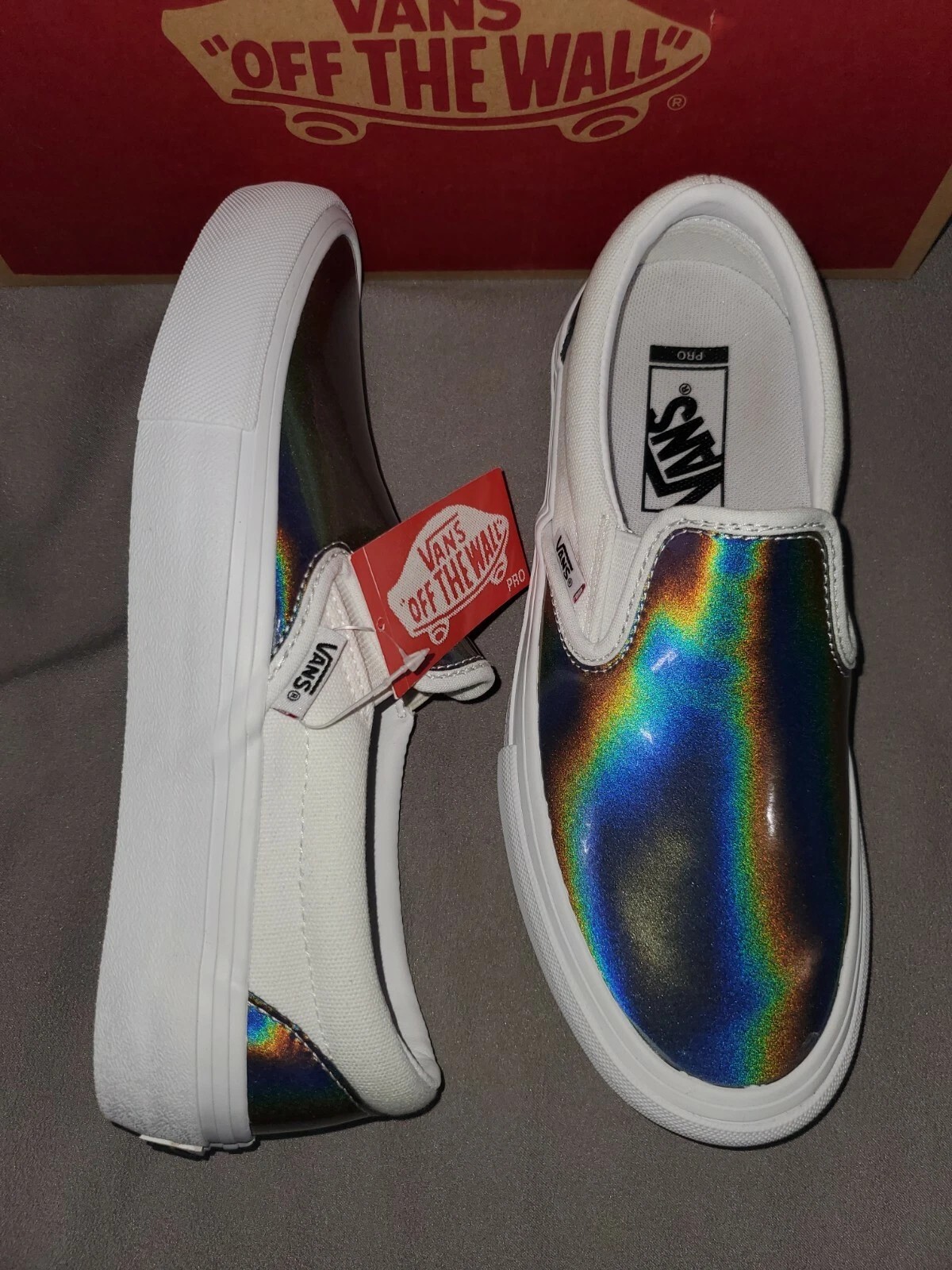 SCARPE VANS CLASSIC SLIP ON PRO UOMO US 5 IRIDESCENTI VERO BIANCO NUOVE
