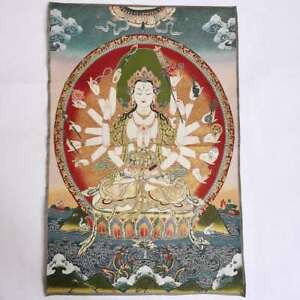 36/" Tibet Tibetan Cloth Silk 4 Arm Guanyin Kwan-yin Tangka Thangka Mural #12