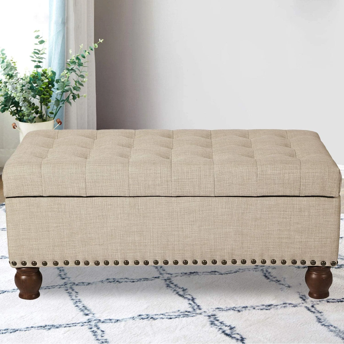 Tufted rectangular ottoman deals bench