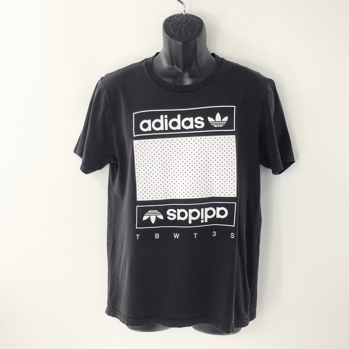 Adidas Mens T Shirt Mesh Box Logo BQ1820 Black Cotton Short Sleeves Sz M