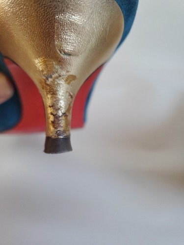 Christian Louboutin Teal Suede Gold Trim Mid High Heel Pumps W Bag 39.5 US 8.5 - Picture 18 of 23