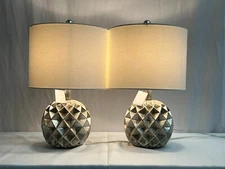 2 Pk Fangio Lighting 19.5" Paper lantern Fold Resin Table Lamp in a Silver Foil