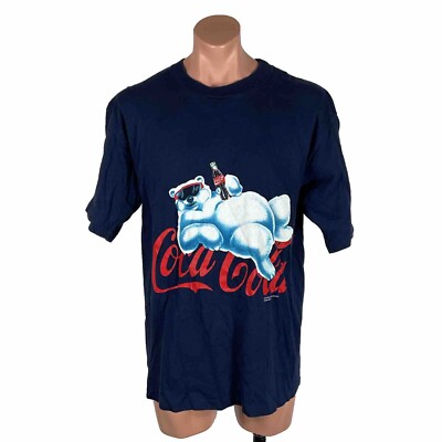 Vintage 90s Coca Cola Polar Bear Souvenir navy blue T-shirt XL