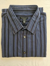 VAN HEUSEN Dress Shirt Mens XL 17/17.5 Long Sleeve Striped Dark Blue