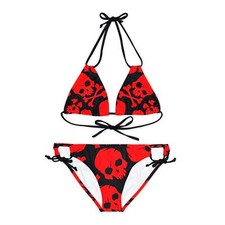 Red Skull Strappy Bikini Set, Gothic Horror