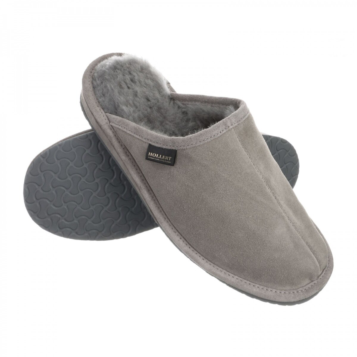 Hollert Dames en heren lamsvacht pantoffels trekpunt grijs 100% merino