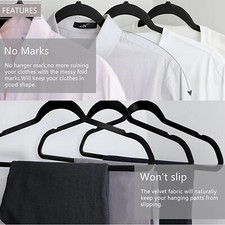 Velvet Flocked Coat Hangers Clothing Clothes Curved Tie Bar Slim Thin Non Slip  — image 3