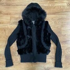 Laundry By Shelli Segal Women’s Black Fur Trim Jacket Hooded Full Zip Size M