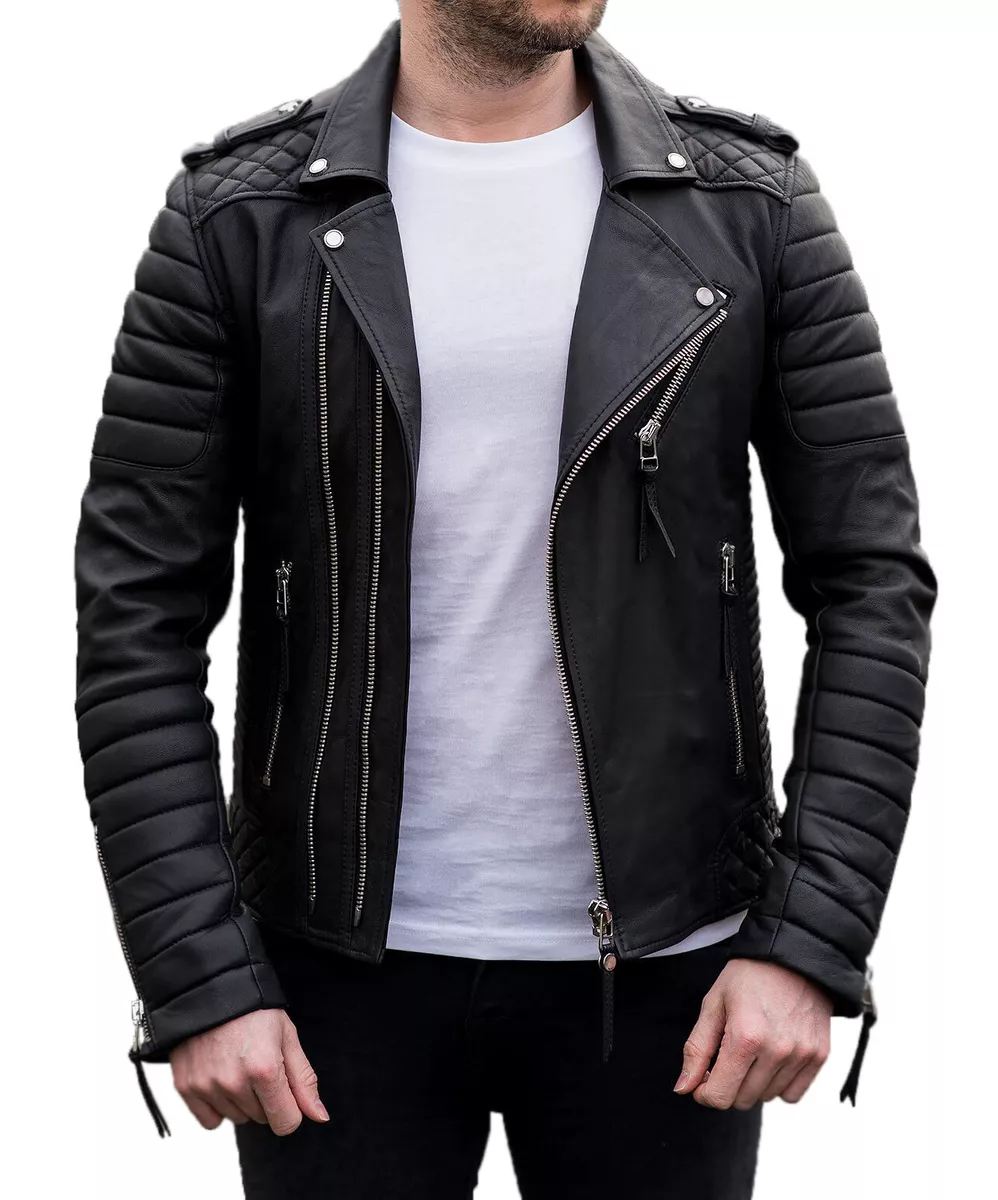 New Men's Genuine Lambskin Leather Jacket Black Slim fit