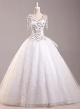 Shiny Wedding Dresses Beading A Line Sleeveless White Ivory Bridal Gowns