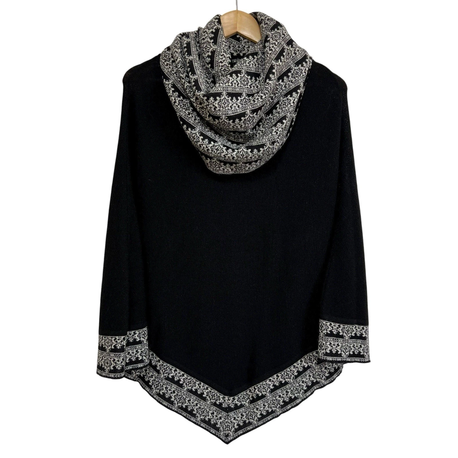 Simply Natural Baby Alpaca Poncho Petra Jacquard Black w/ White Border