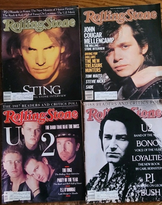 4 Vintage Rolling Stone Magazines- U2, Bono, Sting, John Mellencamp- 1980s