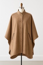VTG MJ Seattle Tan Faux Suede Half Sleeve Look Cape Coat Sz Petite Made in USA