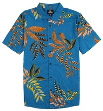 VOLCOM Paradiso Floral Short Sleeve Button Up Shirt sz XL X-Large Blue Orange