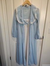 VTG Sears Perma-Prest Womens Gingham Blue Robe Nightgown Lace Sz 34 US Made