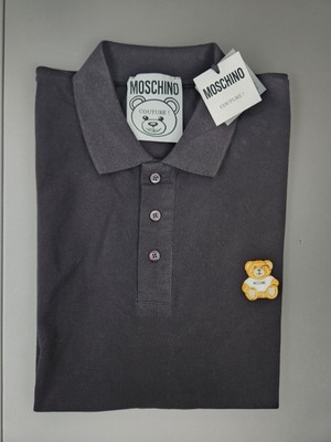 Moschino Couture Milano Teddy Bear Logo Black Polo Shirt Men's Size 38 New 
