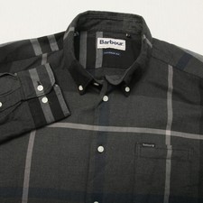 Barbour Dunoon Shirt Mens Large Gray Plaid Tailored Fit Long Sleeve Button Down