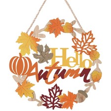 Welcome Fall Wooden Wreath Front Door Sign Thanksgiving Decor for Outdoor Wall