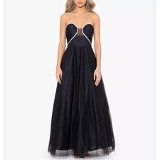 Blondie Nites Junior Formal Dress Size 7 Black Beaded Tulle A-Line Ball Gown