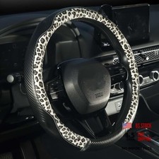 Cream Leopard Steering Wheel Cover For Women Universal 15 Inch Soft