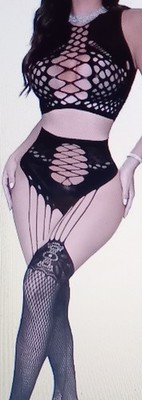 -Dessous-Set für Damen, sexy, zweiteilig, Netzstoff, bauchfreies Oberteil
