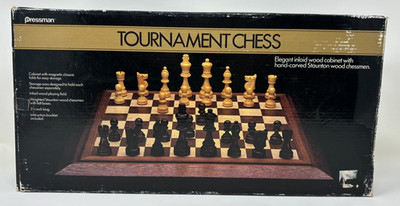 Pressman Tournament Chess Elegant Wood Inlaid Cabinet w/ Hand Carved Staunton