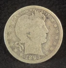1893 United States Barber Quarter 25C Silver Coin