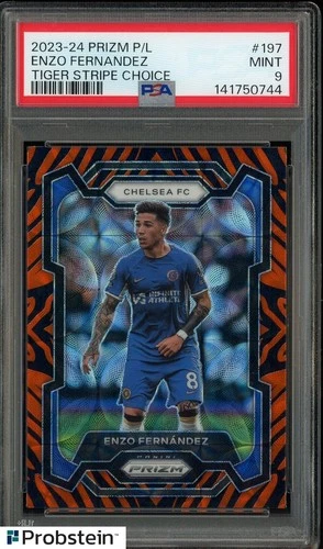 2023-24 Panini Tiger Stripe Choice Prizm PL Soccer #197 Enzo Fernandez PSA 9