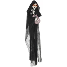 HOMCOM 4.3' Outdoor Halloween Decoration Animatronic Guitar-playing Grim Reaper,