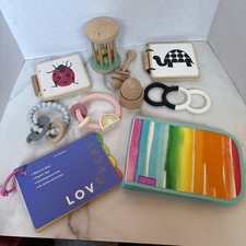 Lovevery Small Toys Lot: Books, Egg Stand, Rattle, Photo Mat Bonus Teethers