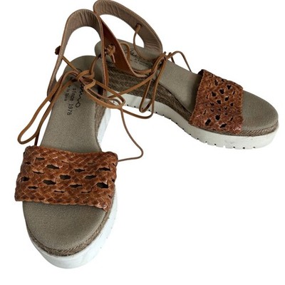 Gaimo Brown Wedge Sandals W/Lace-Up Ankle Strap & Espadrille Platform 7