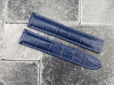 New 20mm Deployment Leather Strap Navy Blue Watch Band for OMEGA Seamaster B O