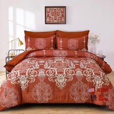 7 Pieces Comforter Set Size, Damask Bed in a Bag for Bed, Queen Terracotta