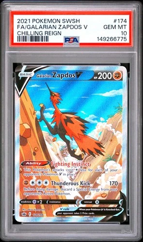 Galarian Zapdos v Alternate Full Art Holo Card 174/198 Chilling Reign PSA 10