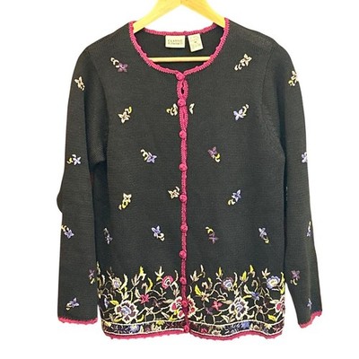 Vintage Classic Elements Embroidered Floral Cardigan Cottagecore Folk Garden