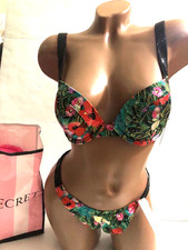 Victoria's Secret Swim Shine Strap Push-up Bikini 2 PC Set Tropical Floral NWT