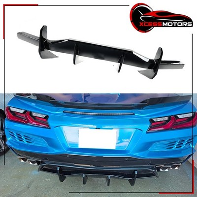 Fits 20-25 Chevy Corvette C8 STG 3 Style Rear Diffuser Fin Valance Gloss Black