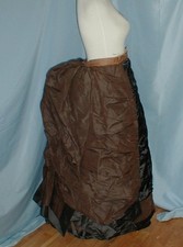 Charming Antique Dress Bustle Skirt Victorian 1880 Brown Silk and Black Satin